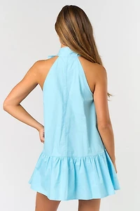Light Blue Front Ribbon Mini Dress