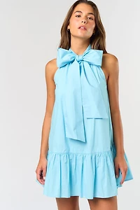 Light Blue Front Ribbon Mini Dress