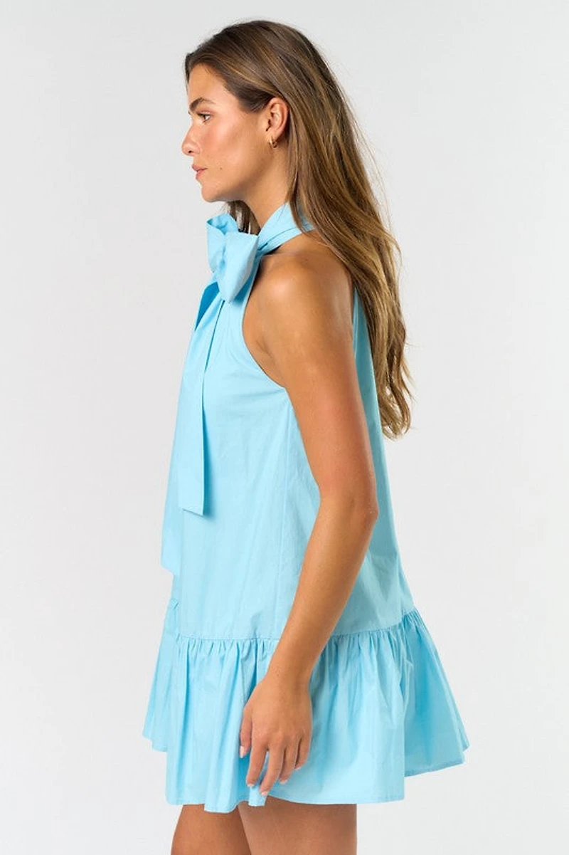 Light Blue Front Ribbon Mini Dress