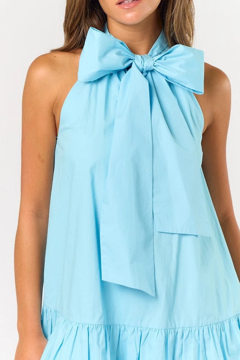 Light Blue Front Ribbon Mini Dress
