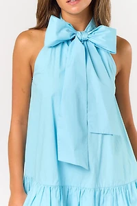 Light Blue Front Ribbon Mini Dress