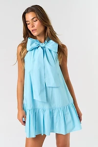 Light Blue Front Ribbon Mini Dress