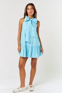 Light Blue Front Ribbon Mini Dress