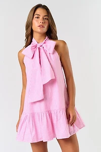 Pink Stripe Front Ribbon Mini Dress