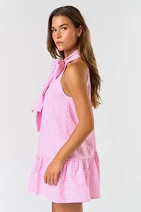 Pink Stripe Front Ribbon Mini Dress