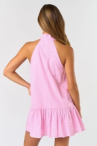 Pink Stripe Front Ribbon Mini Dress