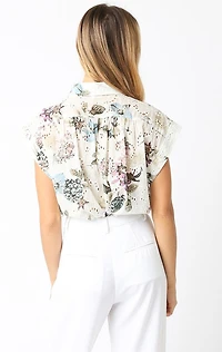 White Floral Button Down Top