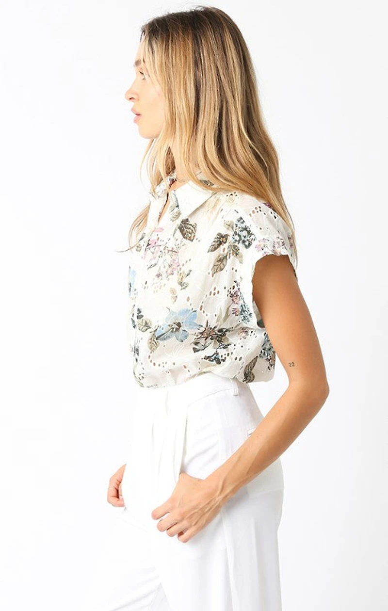 White Floral Button Down Top