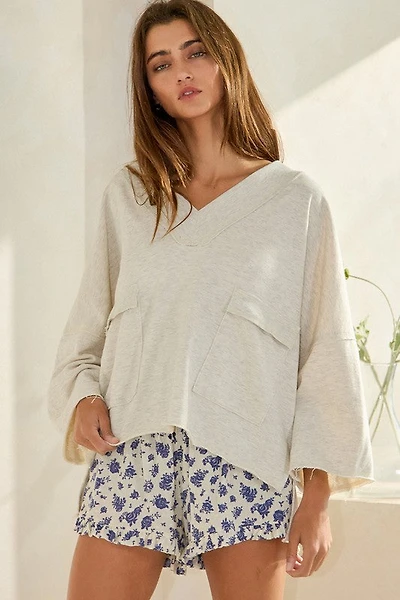 Patched Pocket V-neck Top