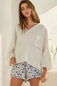 Patched Pocket V-neck Top