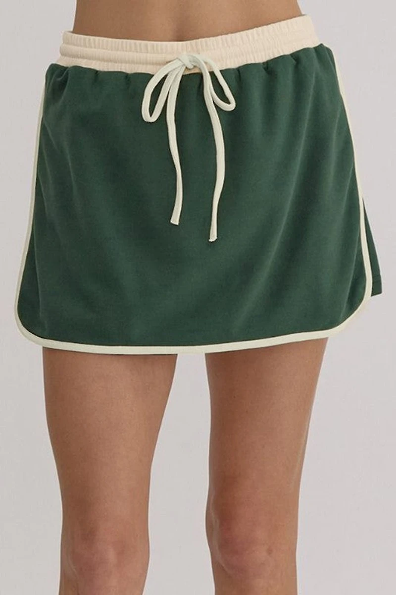Green Contrast Skirt Set