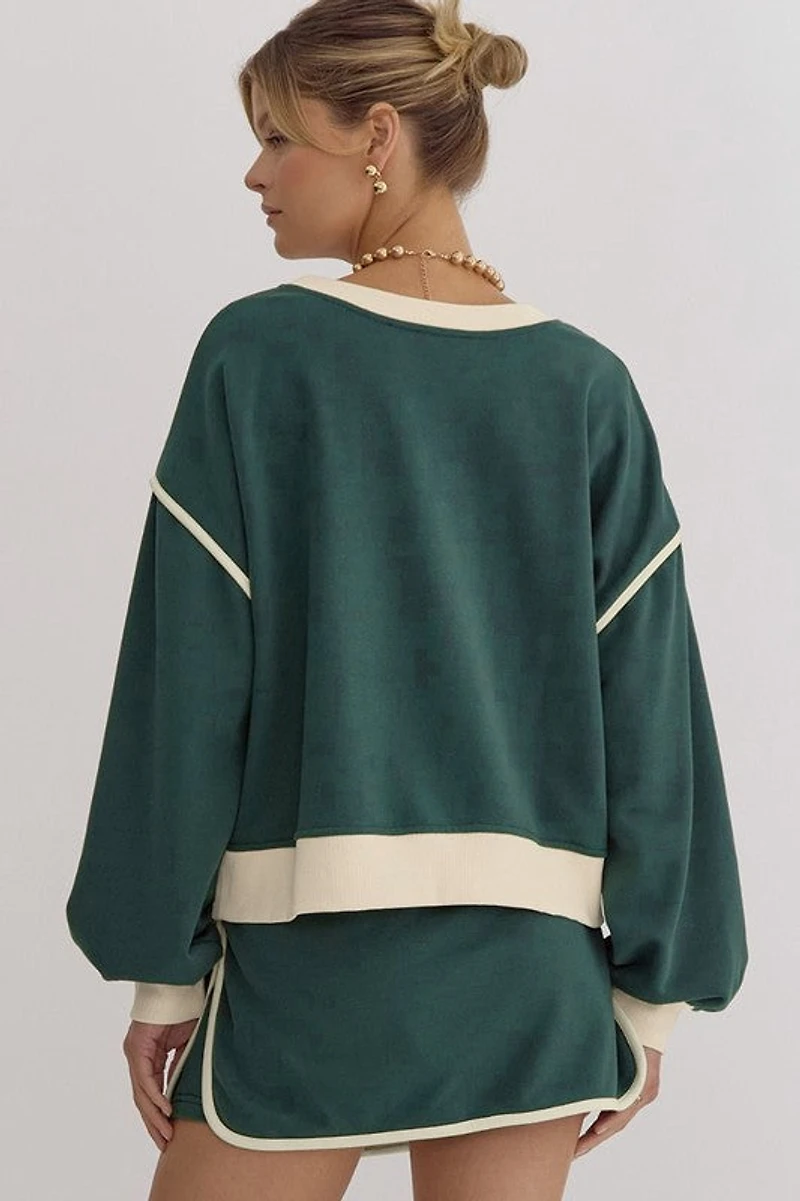 Green Contrast Skirt Set