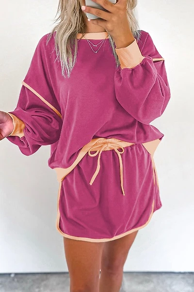 Rose Contrast Skirt Set