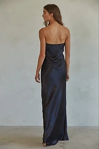 Black Satin Strapless Dress