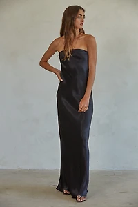 Black Satin Strapless Dress