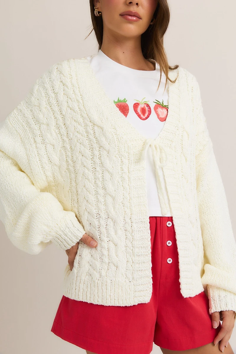 White Front Bow Tie Cardigan