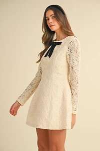 Cream Bow Detail Mini Dress