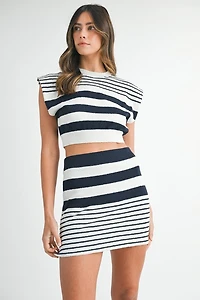 Navy Striped Crop Top & Mini Skirt