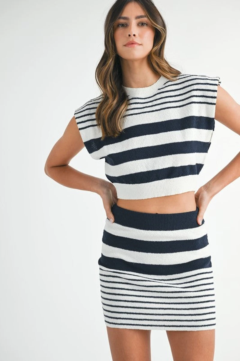 Navy Striped Crop Top & Mini Skirt