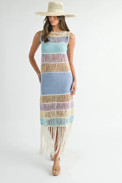 Multi Color Fringe Crochet Dress