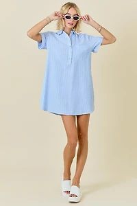 Striped Seersucker Dress W/ Pockets