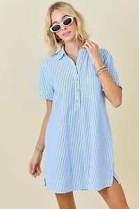 Striped Seersucker Dress W/ Pockets