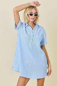 Striped Seersucker Dress W/ Pockets