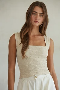 Cream Floral Seamless Tank Top