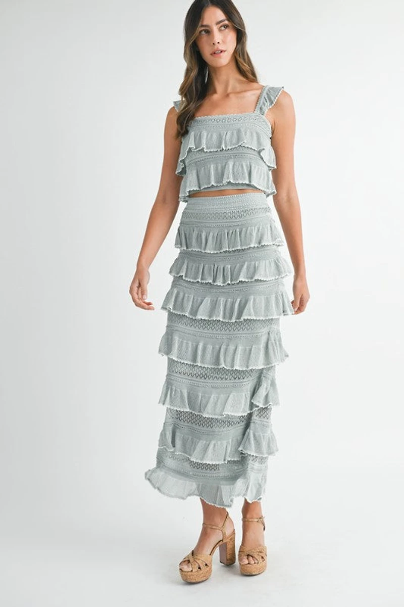 Dusty Mint Tiered Ruffle Top & Skirt Set