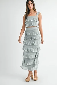 Dusty Mint Tiered Ruffle Top & Skirt Set
