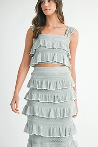 Dusty Mint Tiered Ruffle Top & Skirt Set