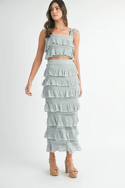 Dusty Mint Tiered Ruffle Top & Skirt Set
