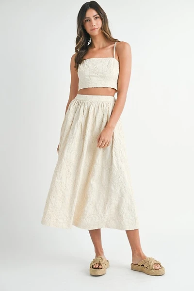Cream Floral Tube Top & Midi Skirt