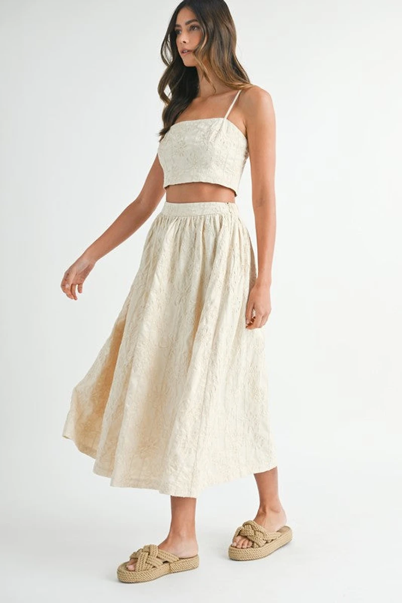Cream Floral Tube Top & Midi Skirt