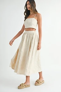 Cream Floral Tube Top & Midi Skirt