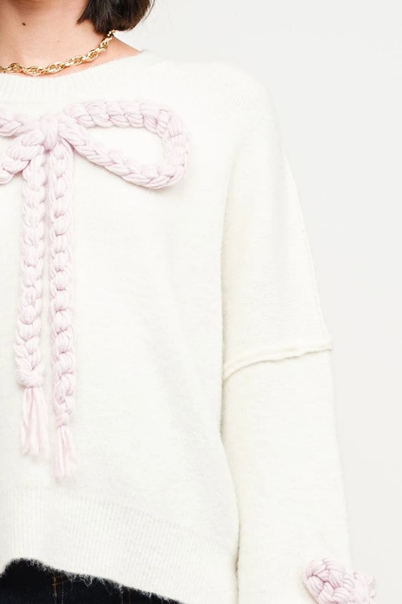 Off White Braided Bow Sweater