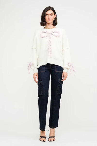 Off White Braided Bow Sweater
