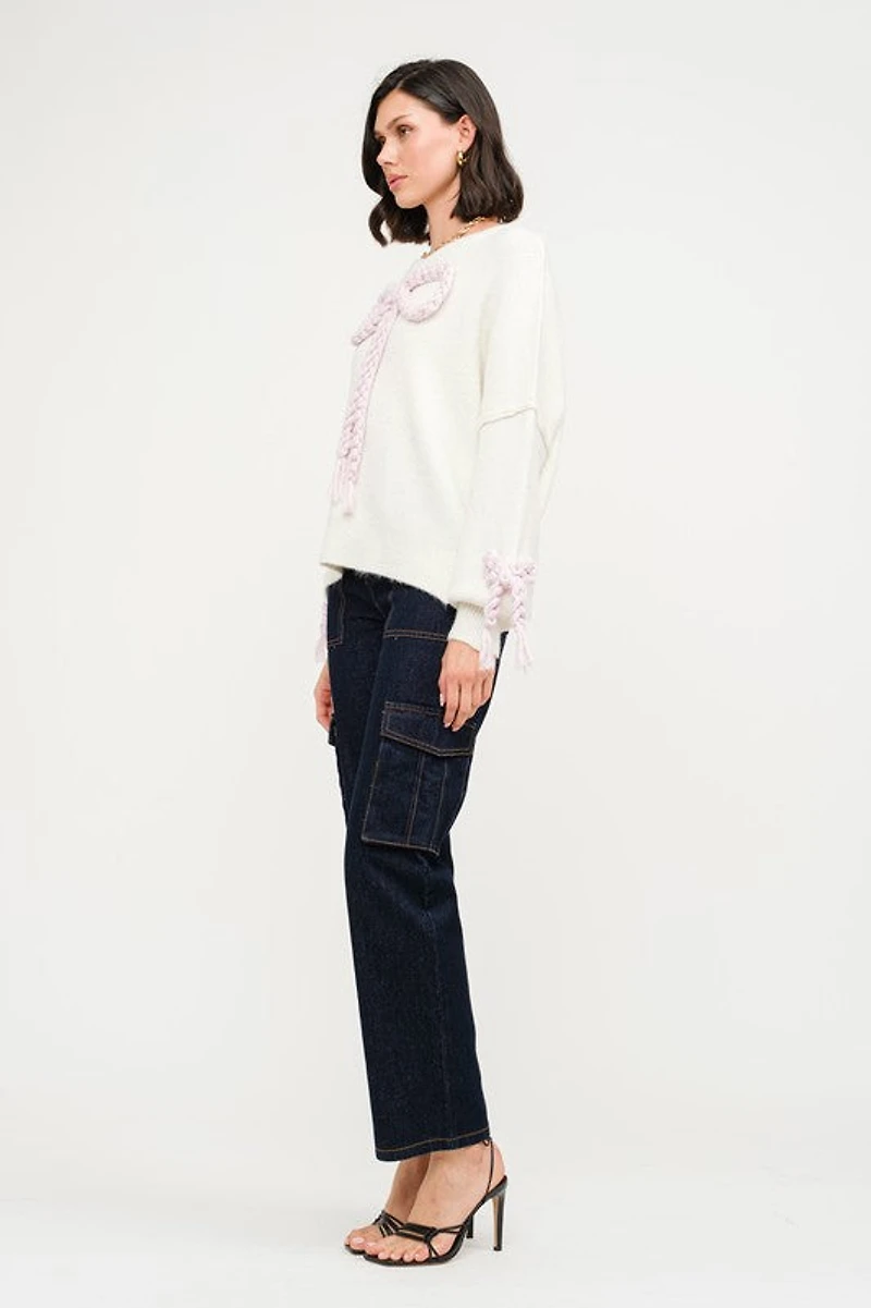 Off White Braided Bow Sweater