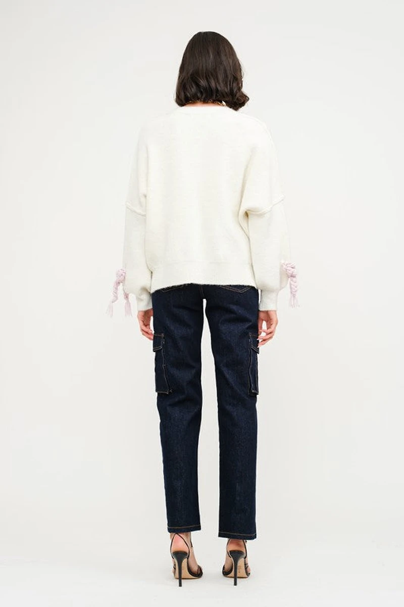 Off White Braided Bow Sweater