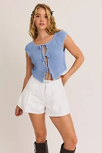 Blue Sleeveless Tie Cardigan