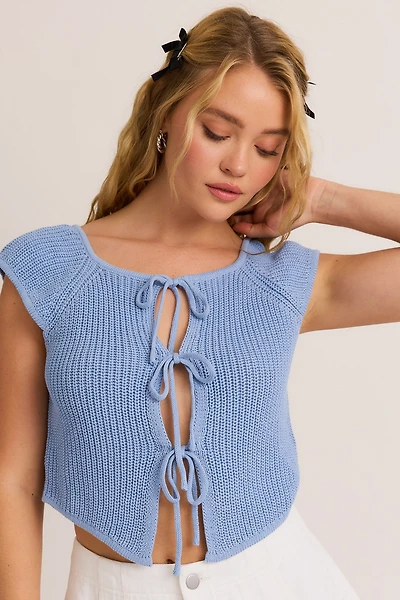 Sleeveless Tie Cardigan