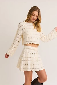 Ivory Scallop Hem Sweater Top and Skirt