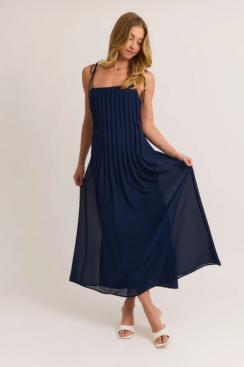 Navy Tie Shoulder Maxi Dress
