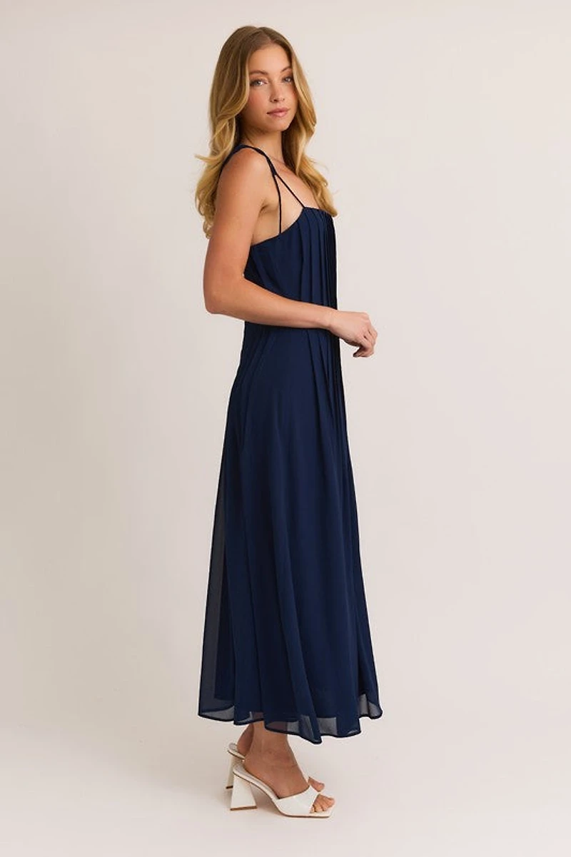 Navy Tie Shoulder Maxi Dress