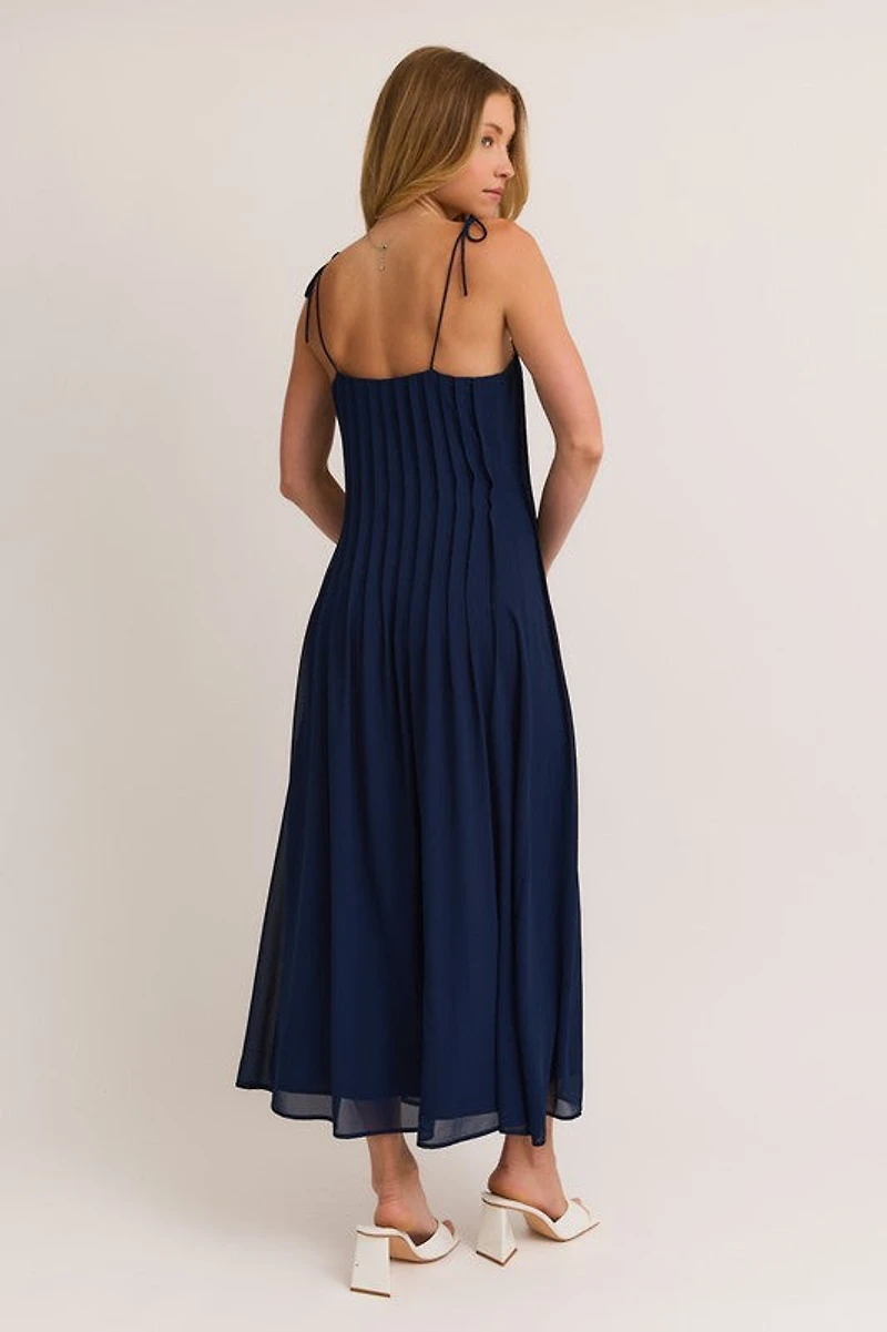 Navy Tie Shoulder Maxi Dress