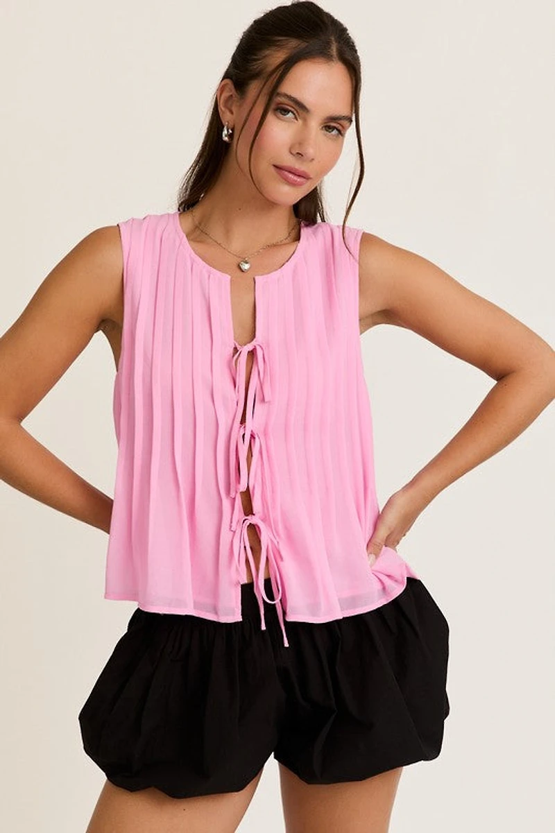 Pink Tie Detail Top