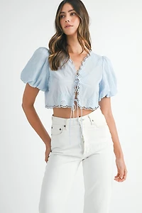 Blue Embroidered Top