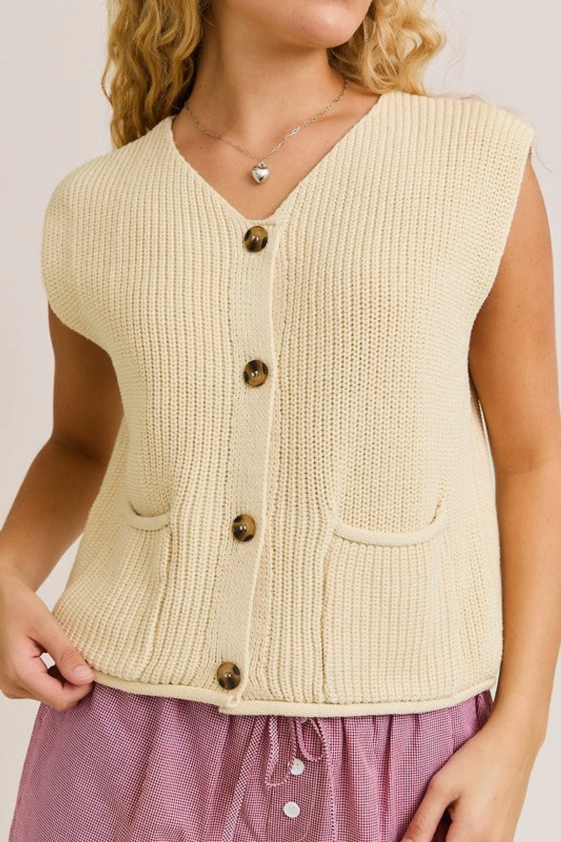 Cream Button Down Sweater Vest