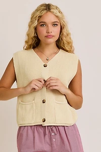 Cream Button Down Sweater Vest