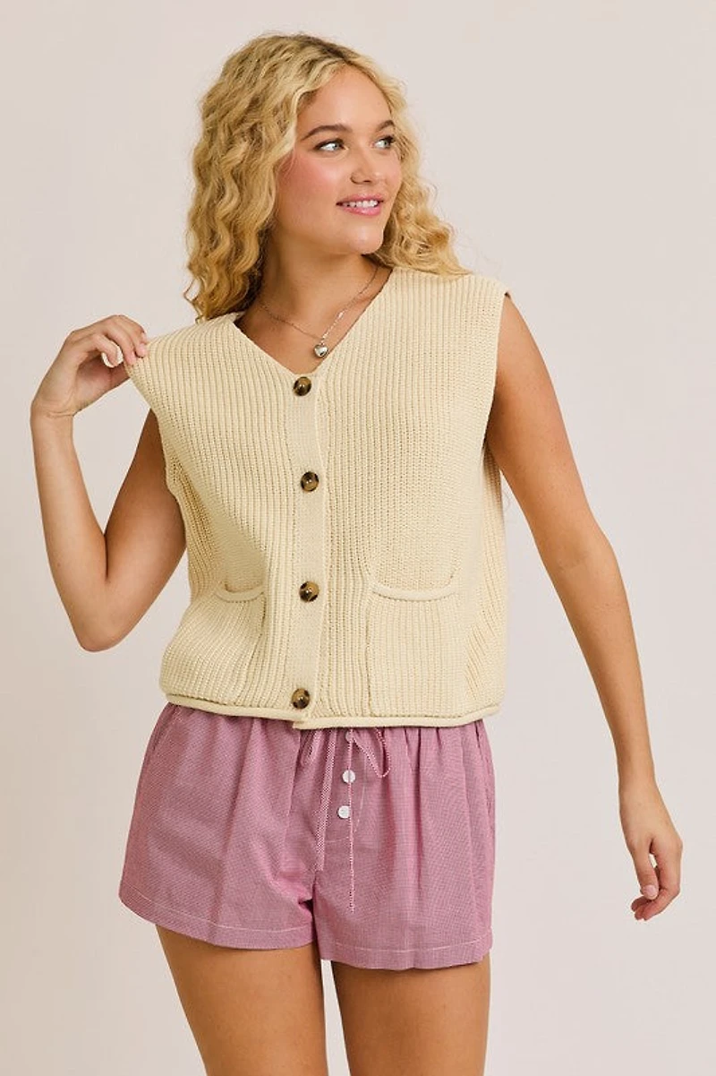 Cream Button Down Sweater Vest